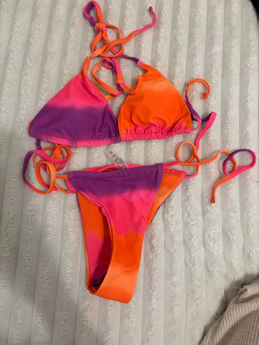 Neon Ombre Orange Pink Purple String Bikini